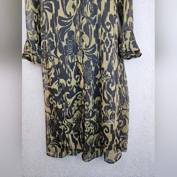 1. State Women's Green & Black Abstract Chiffon Lined Shirt Dress Sz XS - Picture 5 of 12